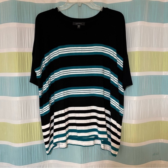 Karen Kane Striped Top Black, White & Turquoise Sz Medium - Picture 3 of 7